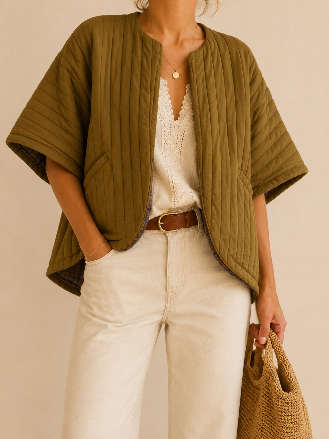 Veste kimono kaki coton LOUNAE
