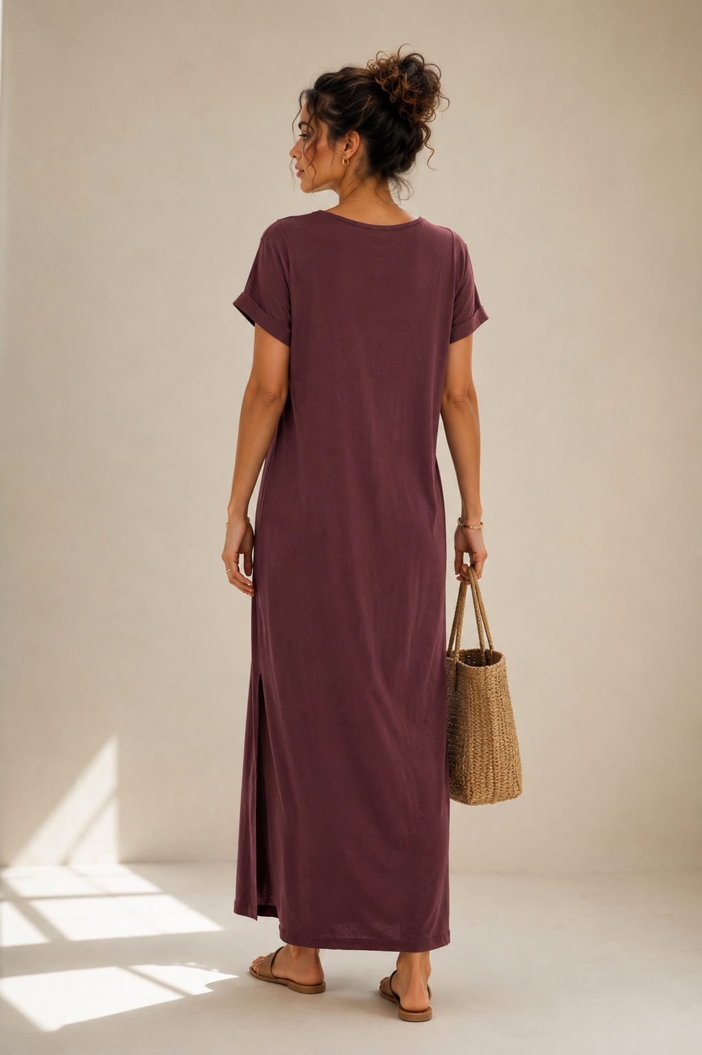 Robe longue marron détail noeuds en coton LOUNAE
