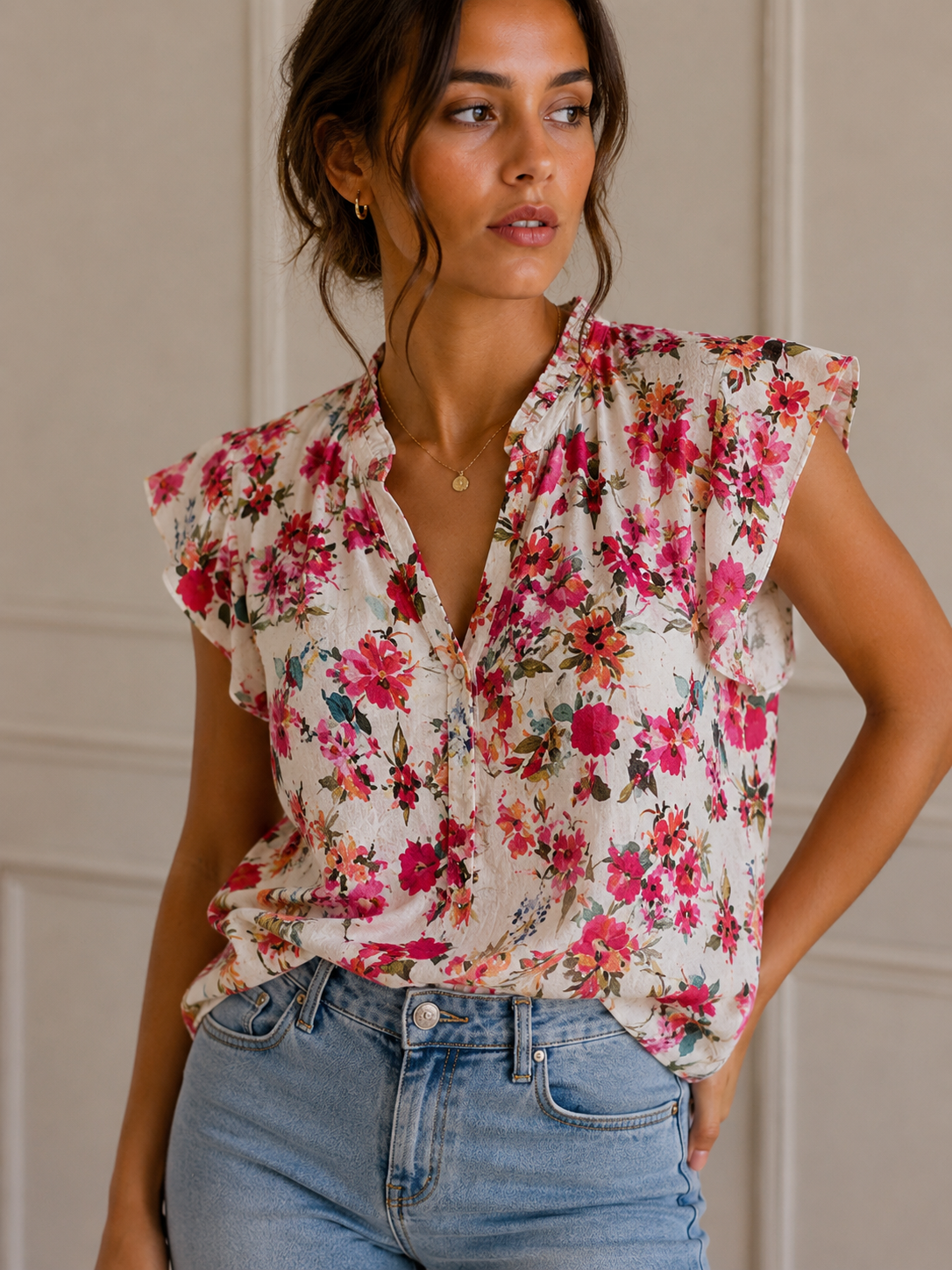 Blouse fleurie manches volantes LOUNAE