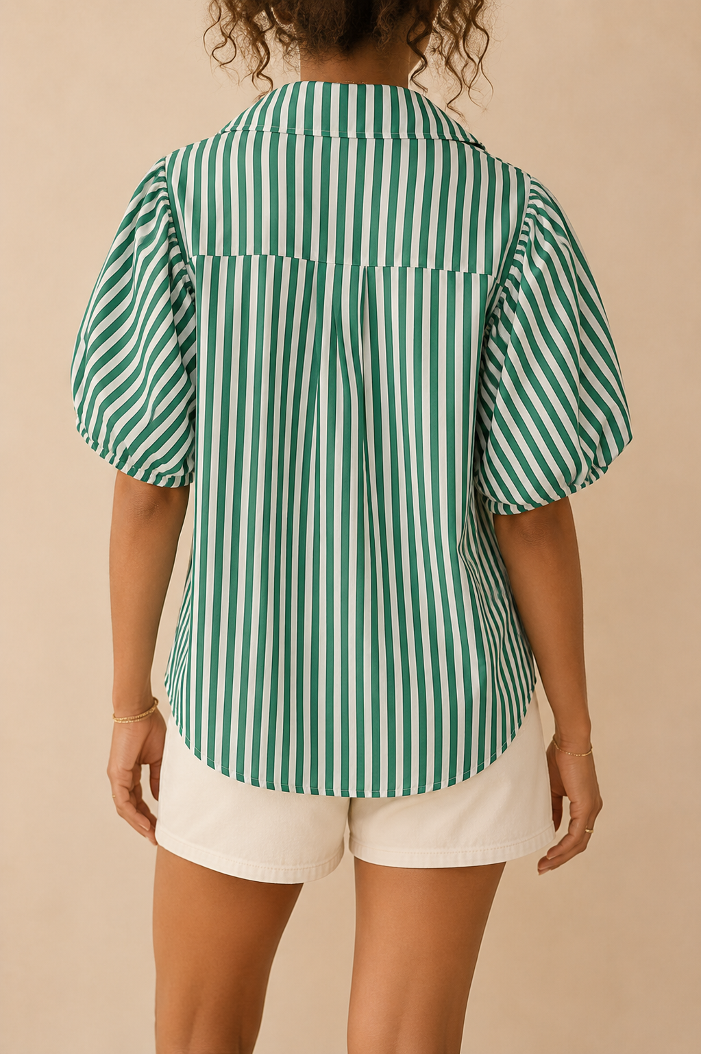 Blouse verte et blanche rayée en coton LOUNAE
