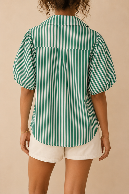 Blouse verte et blanche rayée en coton - Taille unique LOUNAE