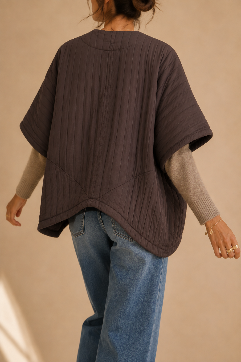 Veste kimono manches courtes marron en coton LOUNAE