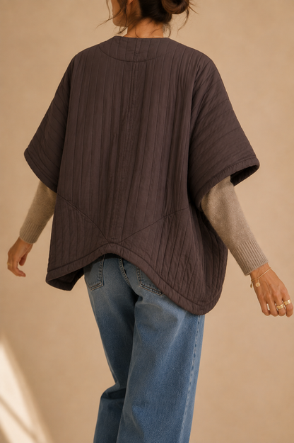 Veste kimono matelassée marron chocolat 100% coton – Taille unique LOUNAE