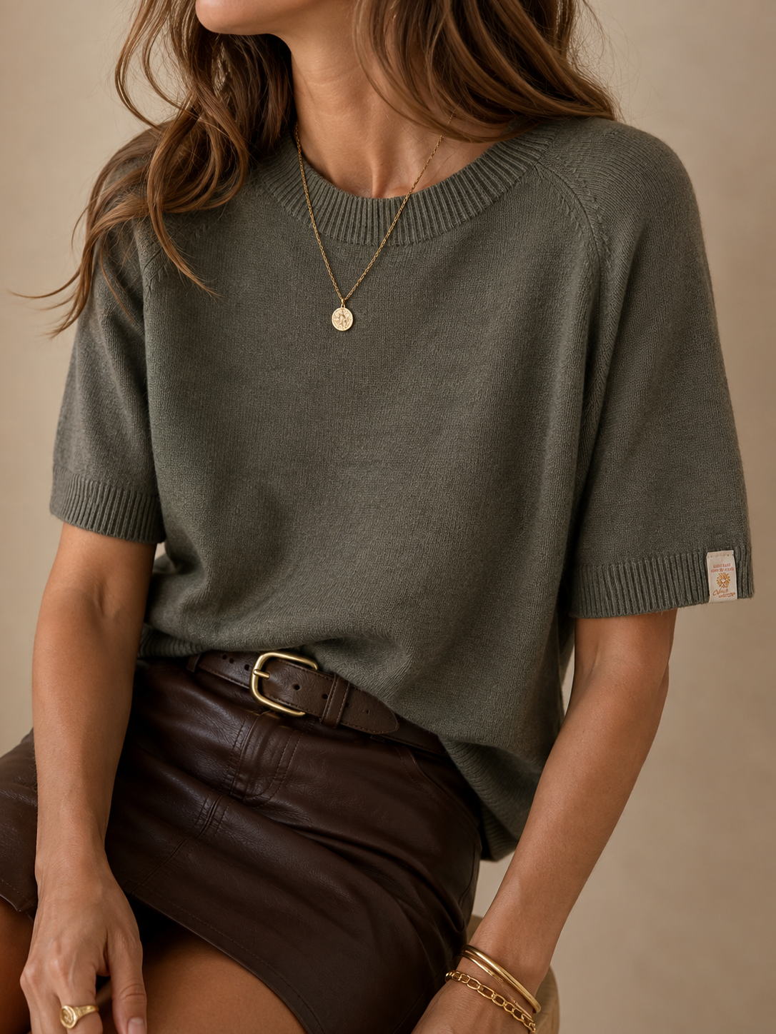 Pull rose col rond LOUNAE, manches courtes raglan