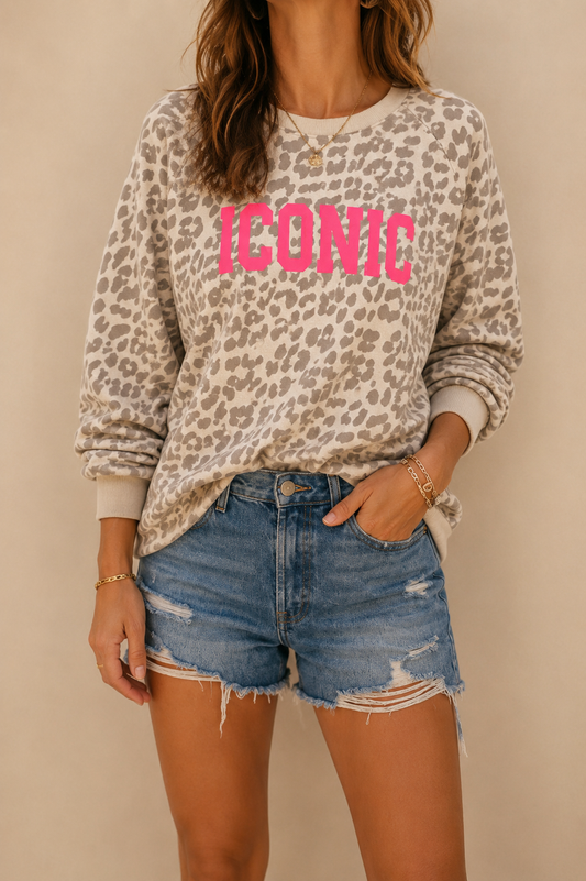 Sweat-shirt beige léopard logo Iconic coton taille unique LOUNAE