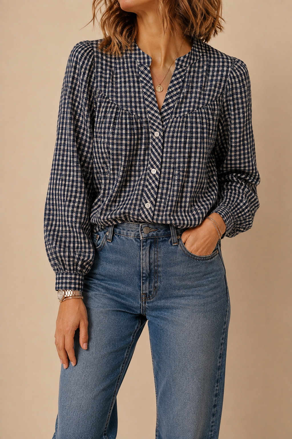 Chemise vichy bleue et blanche en coton taille unique LOUNAE