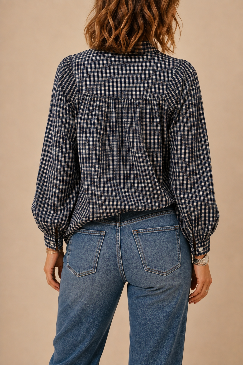 Chemise vichy bleue et blanche en coton taille unique LOUNAE