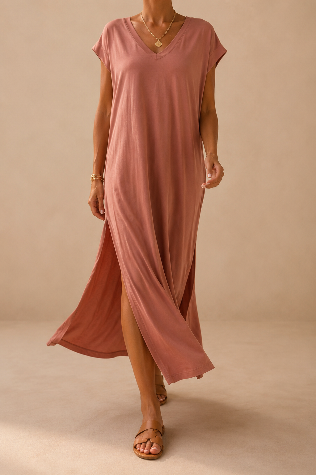 Robe longue tee shirt rose poudré coton taille unique LOUNAE