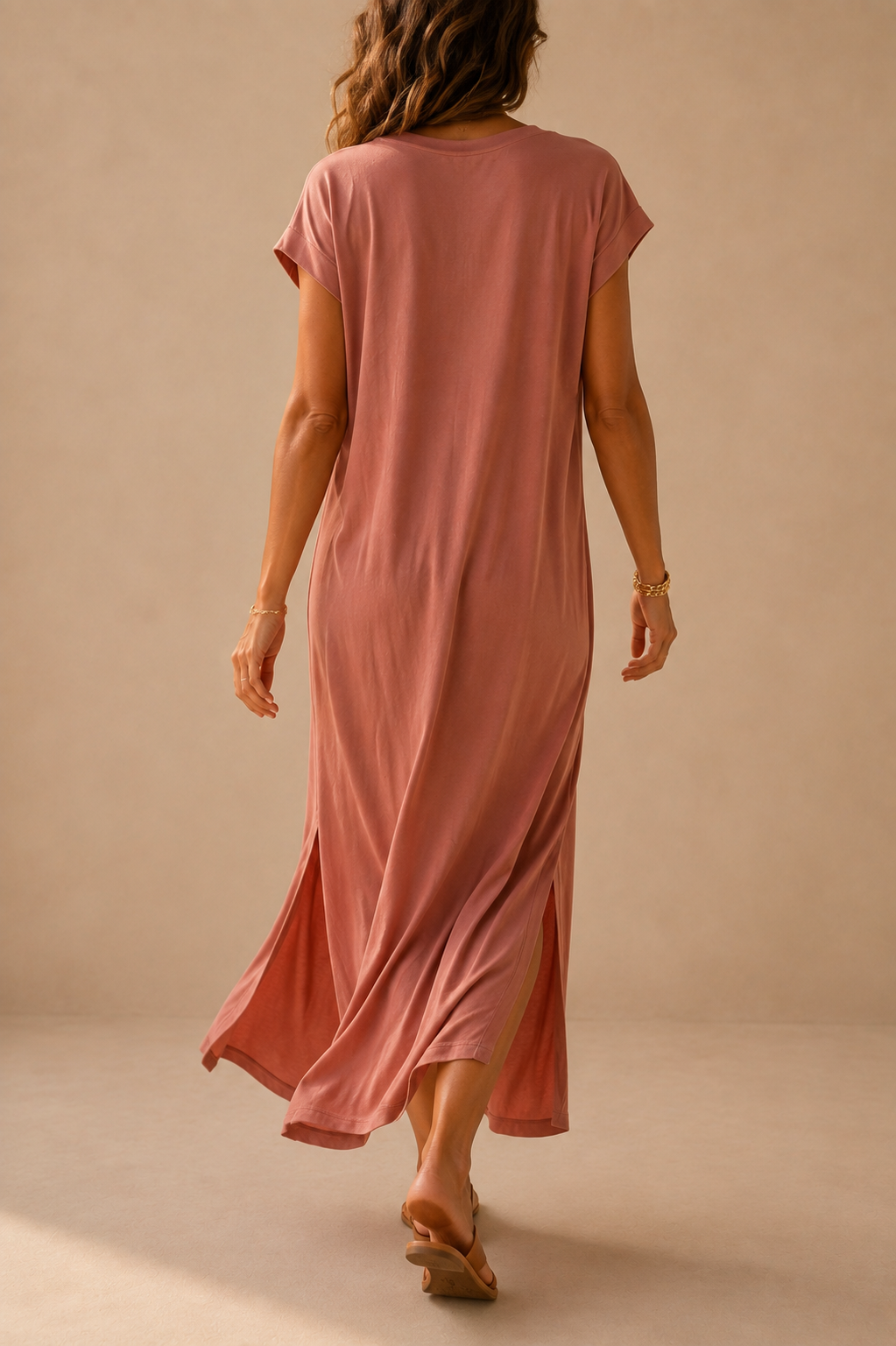Robe longue tee shirt rose poudré coton taille unique LOUNAE