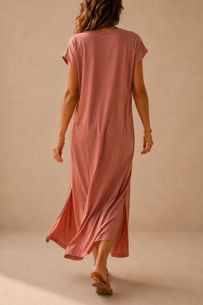Robe longue tee shirt rose poudré coton taille unique LOUNAE