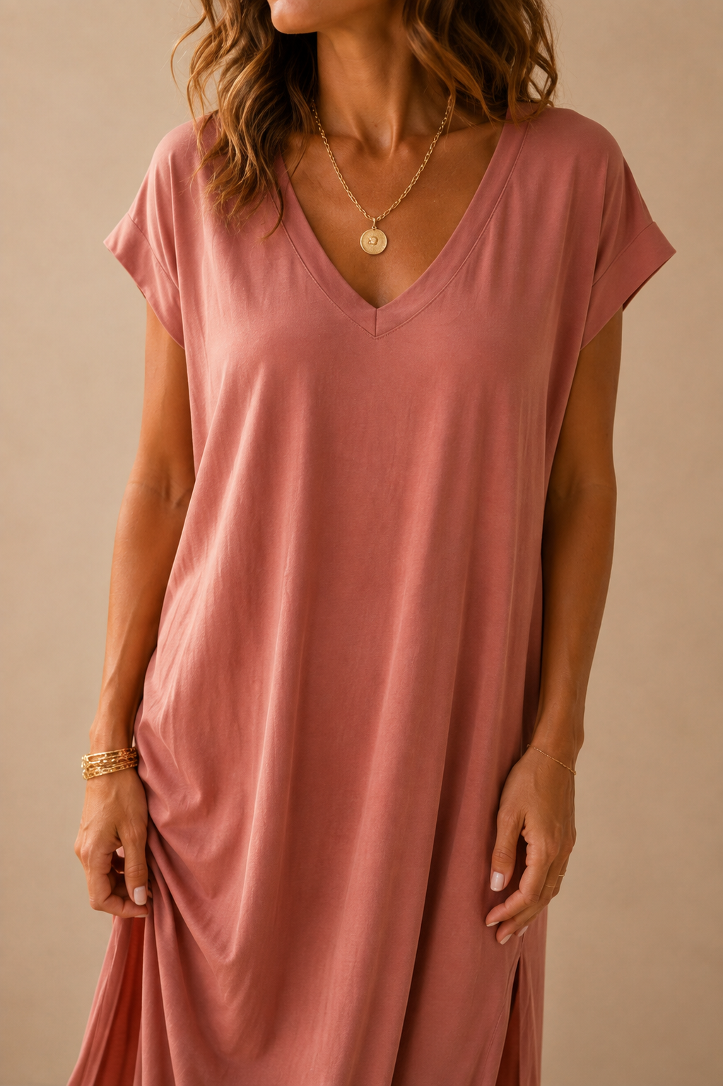 Robe longue tee shirt rose poudré coton taille unique LOUNAE
