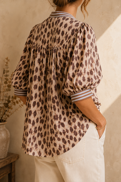 Chemise beige marron leopard manches ballon taille unique LOUNAE