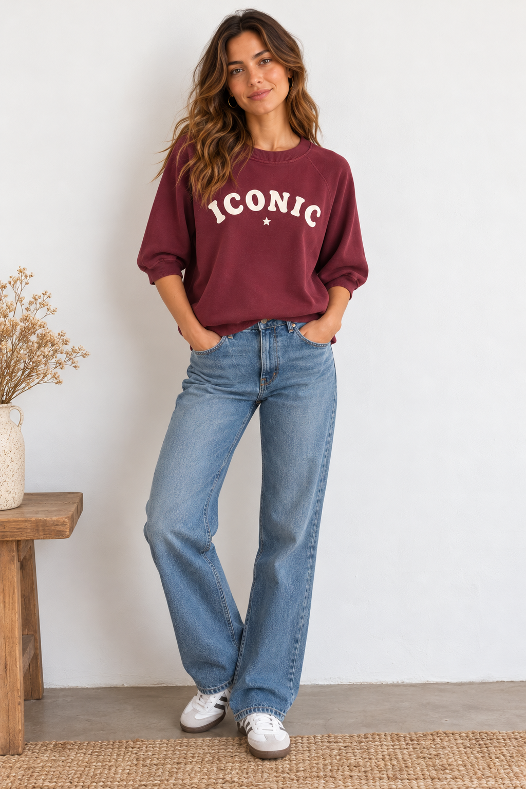 Sweat Femme Oversize Bordeaux Iconic Blanc – 100 % Coton LOUNAE