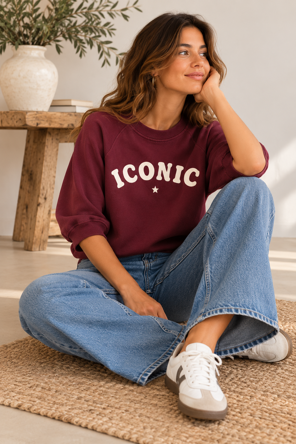 Sweat Femme Oversize Bordeaux Iconic Blanc – 100 % Coton LOUNAE