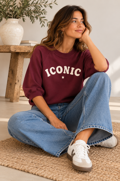 Sweat Femme Oversize Bordeaux Iconic Blanc – 100 % Coton LOUNAE