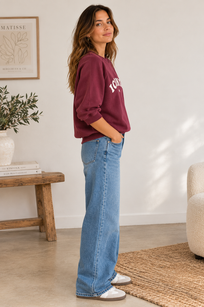Sweat Femme Oversize Bordeaux Iconic Blanc – 100 % Coton LOUNAE