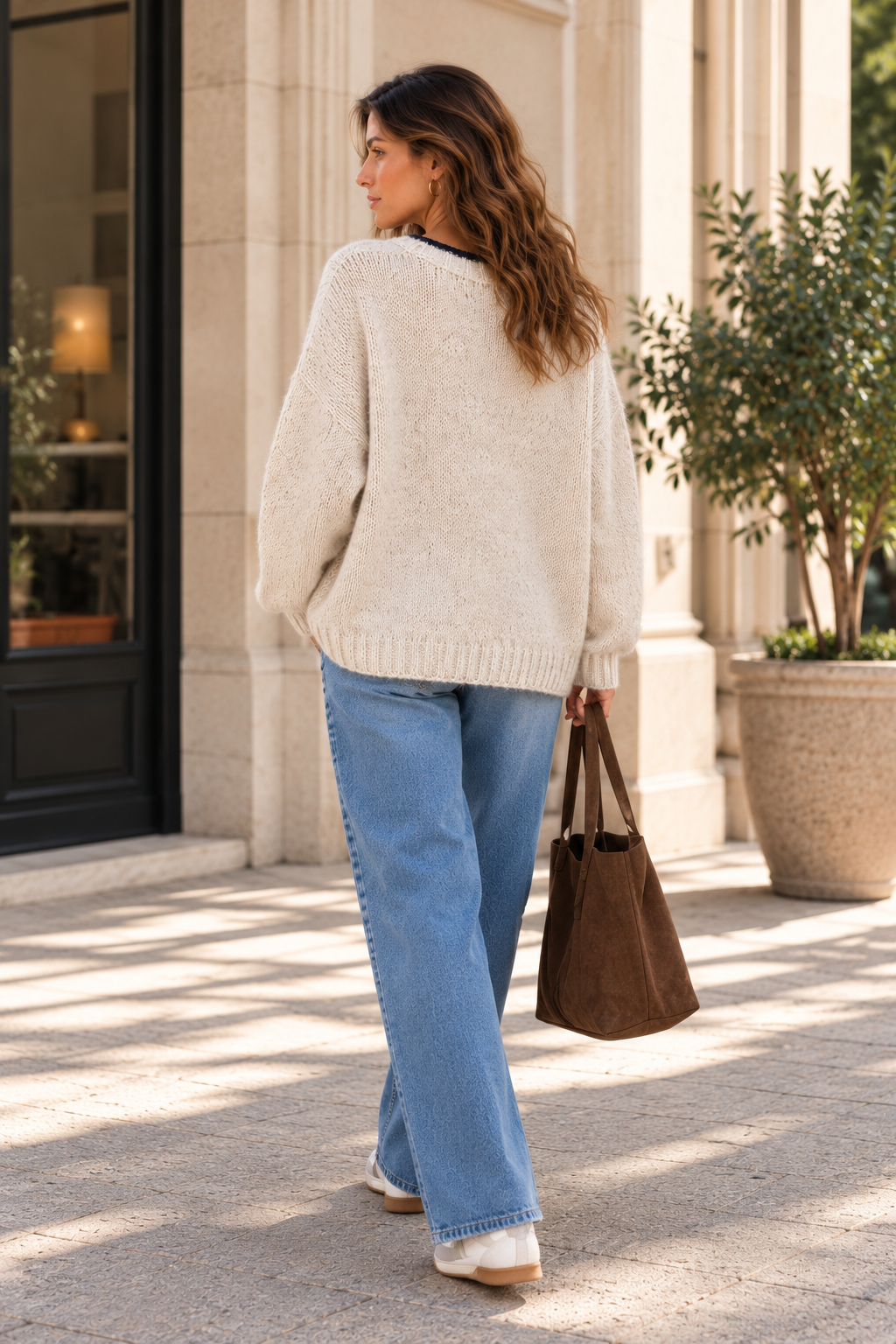 Pull Col Rond Beige Motif Etoile Multicolore LOUNAE