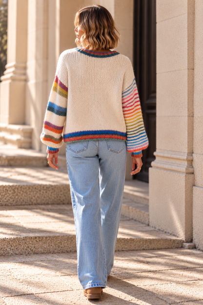 Pull Color Pop Rayé Maille Écrue contrastée LOUNAE