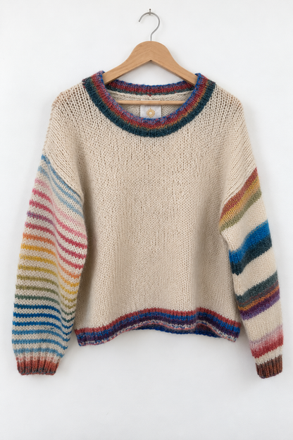 Pull Color Pop Rayé Maille Écrue contrastée LOUNAE