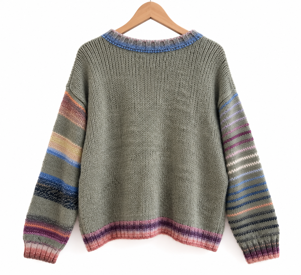 Pull Color Pop Rayé Maille Kaki Clair Contrastée LOUNAE