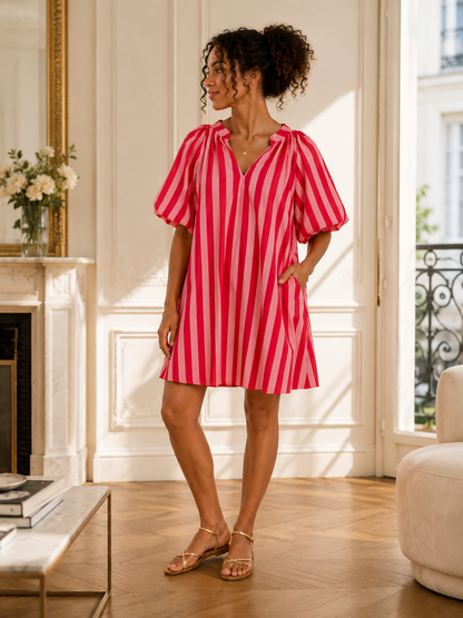 Robe rayée manches ballon LOUNAE