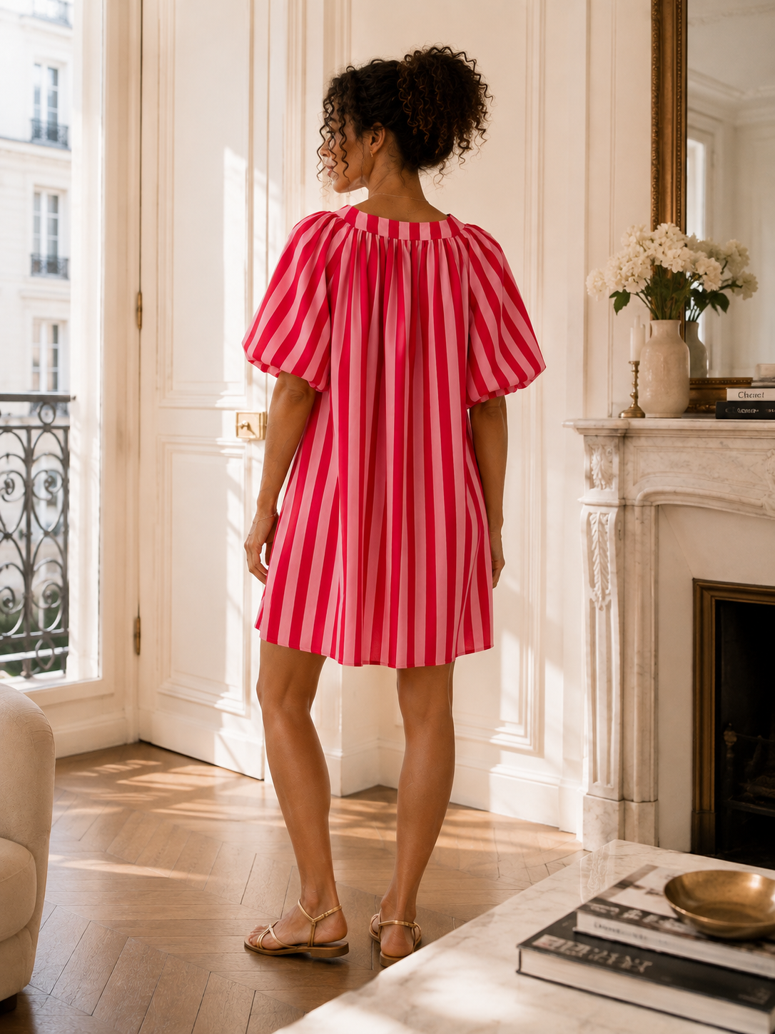 Robe rayée manches ballon LOUNAE