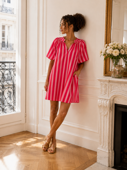 Robe rayée manches ballon LOUNAE