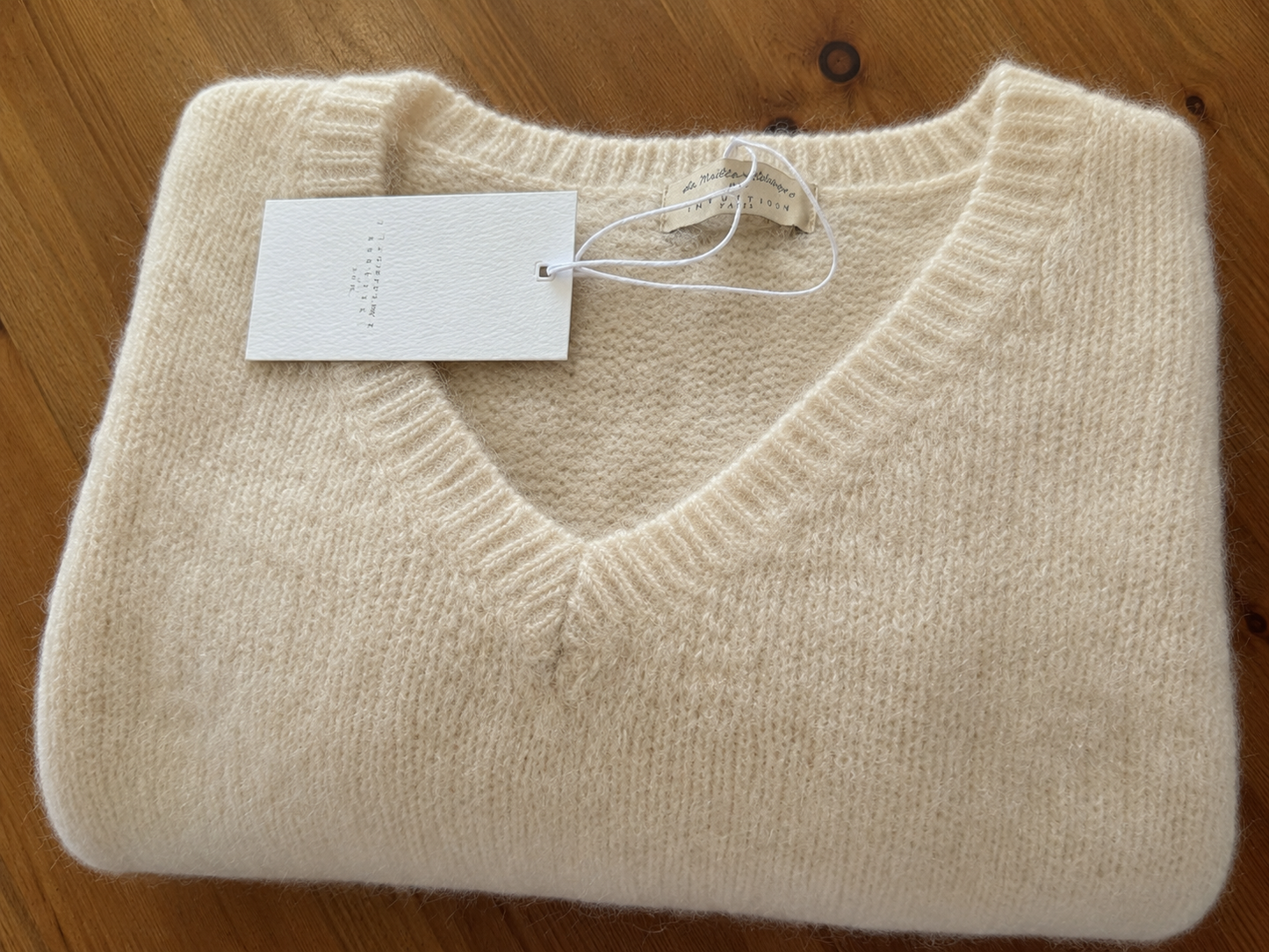 Pull beige manches courtes mohair laine LOUNAE