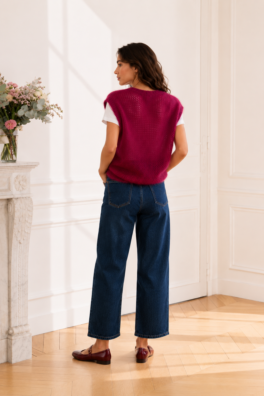 Pull prune maille aérienne 80% mohair LOUNAE