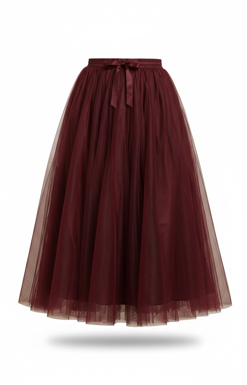 Jupe longue unie bordeaux style tulle LOUNAE