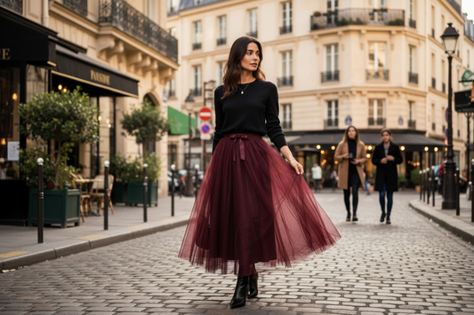 Jupe longue unie bordeaux style tulle LOUNAE