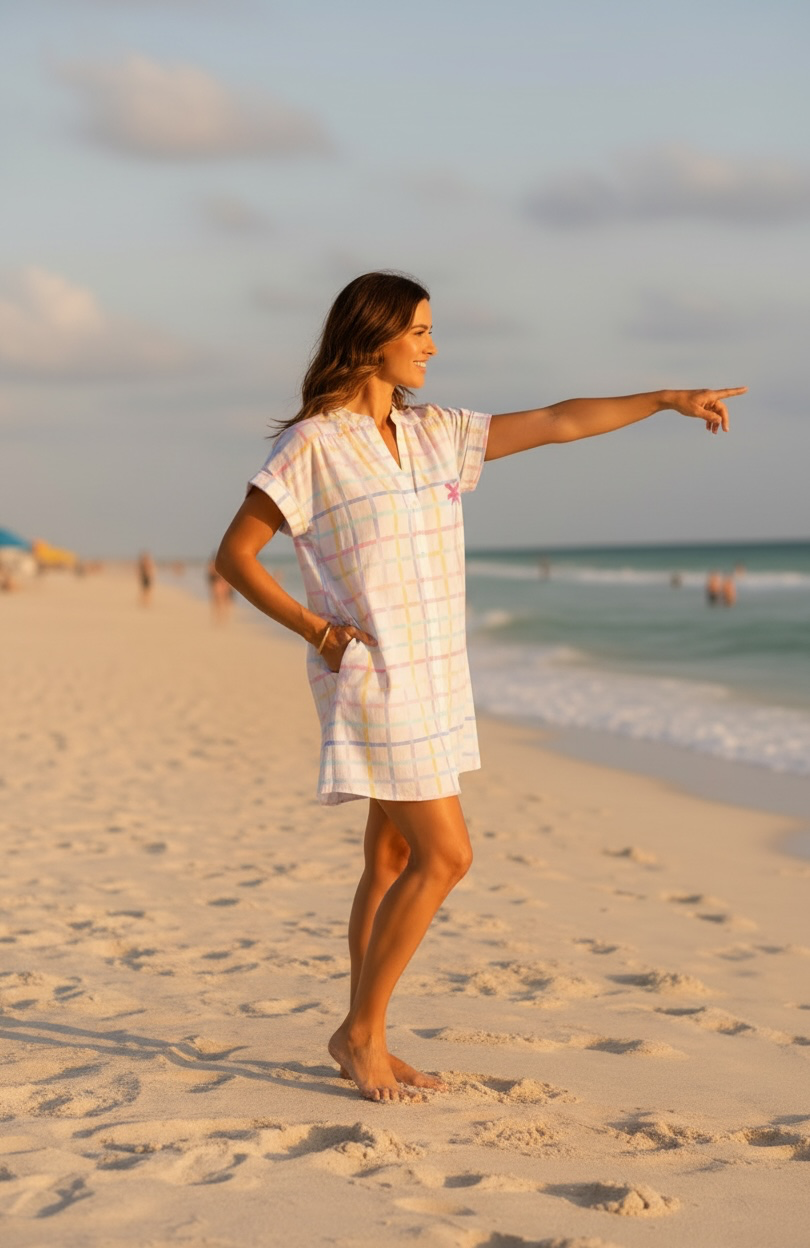 Robe chemise carreaux pastel en coton LOUNAE