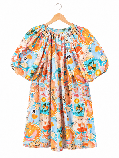 Robe courte imprimée manches bouffantes LOUNAE