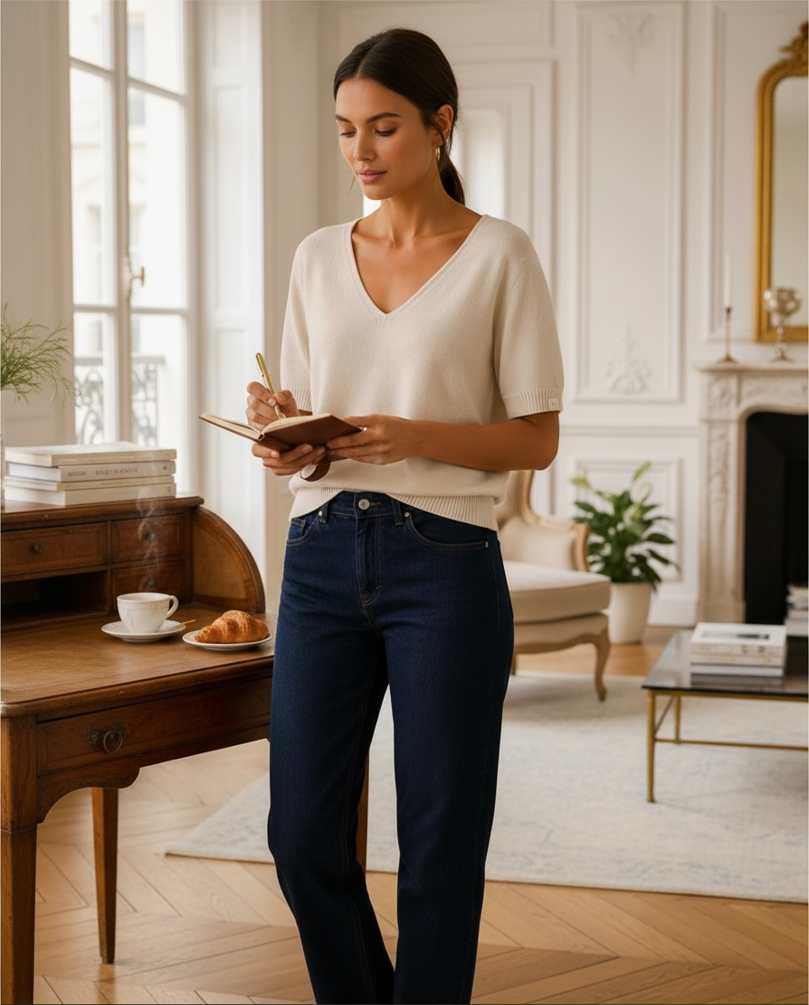 Pull col V écru LOUNAE, maille douce