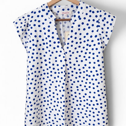 Blouse à pois bleus manches volantées LOUNAE