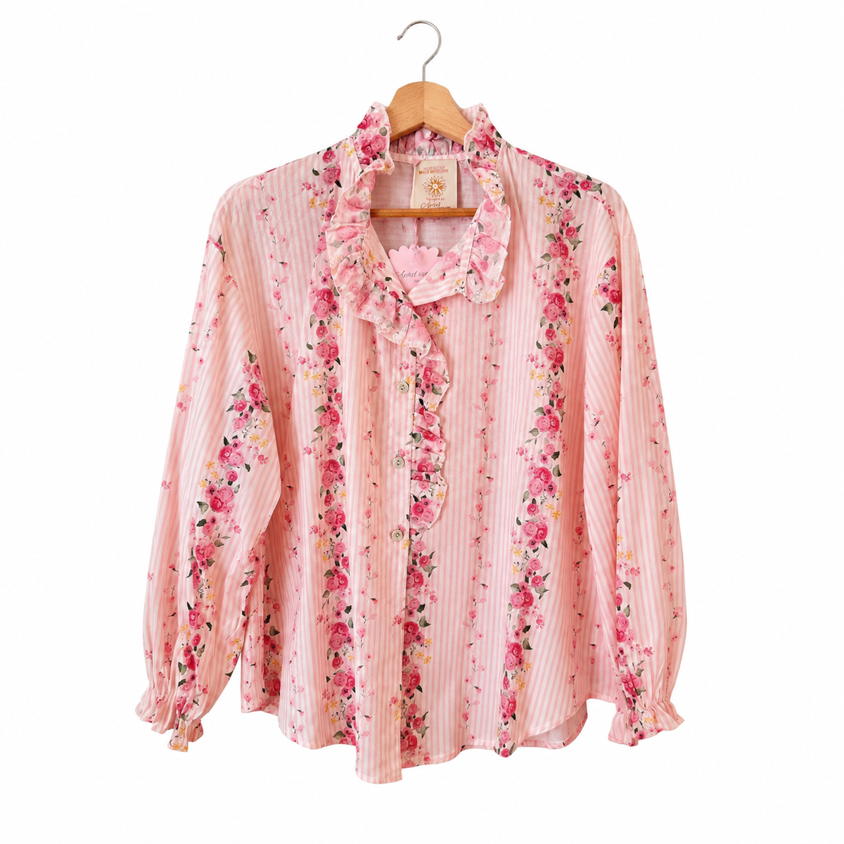 Chemise rose fleurie manches longues LOUNAE