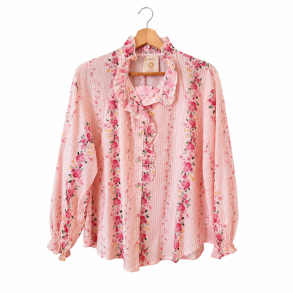Chemise rose fleurie manches longues LOUNAE