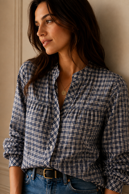 Chemise vichy bleu marine et écru LOUNAE