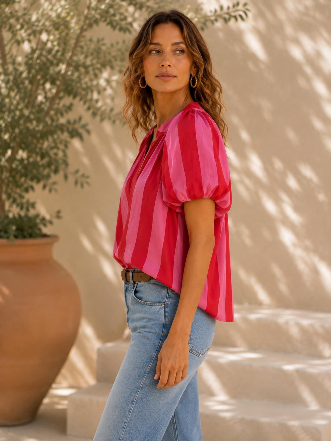 Blouse rayée rose et fuchsia LOUNAE
