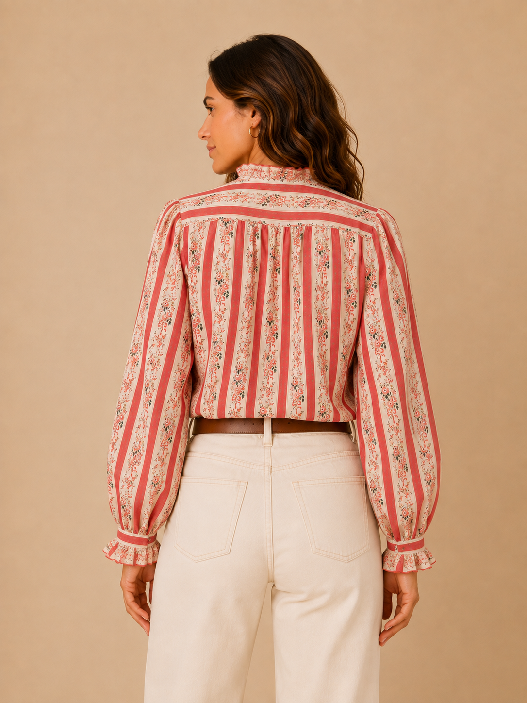 Chemise fleurie corail manches longues LOUNAE