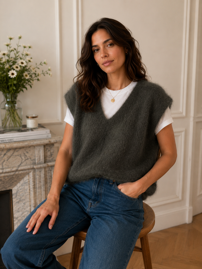Pull kaki maille aérienne 80% mohair - Made in Italy LOUNAE
