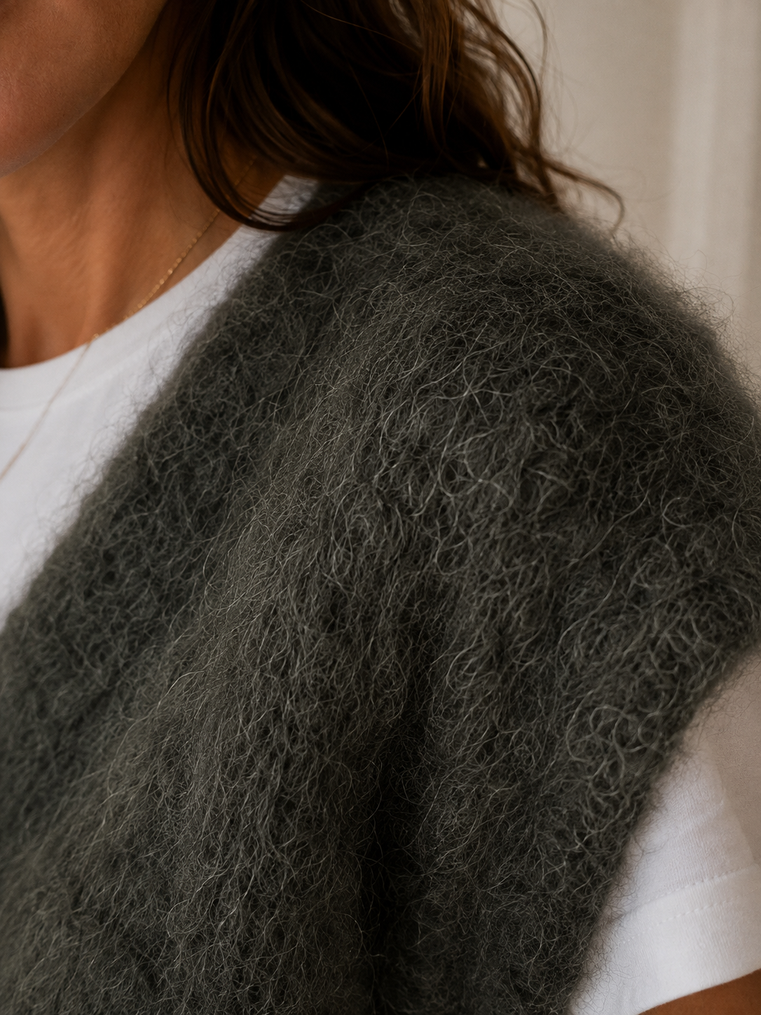 Pull kaki maille aérienne 80% mohair - Made in Italy LOUNAE