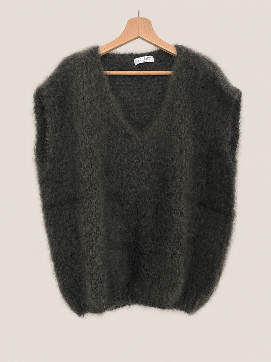 Pull kaki maille aérienne 80% mohair - Made in Italy LOUNAE