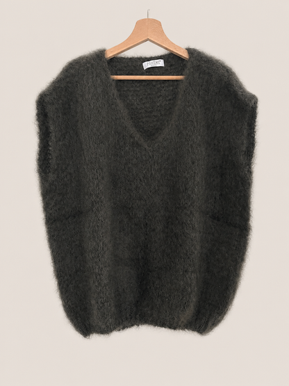 Pull kaki maille aérienne 80% mohair - Made in Italy LOUNAE