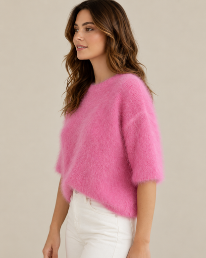 Pull rose manches courtes 80% kid mohair - Made in Italy LOUNAE