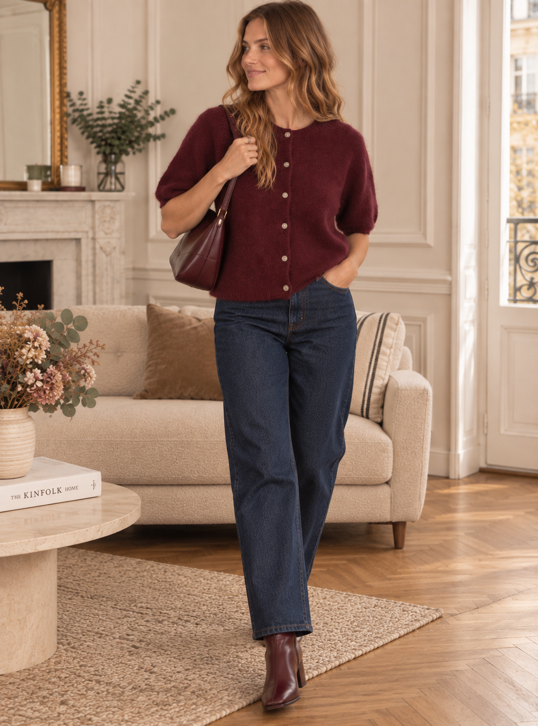 Cardigan manches courtes bordeaux LOUNAE