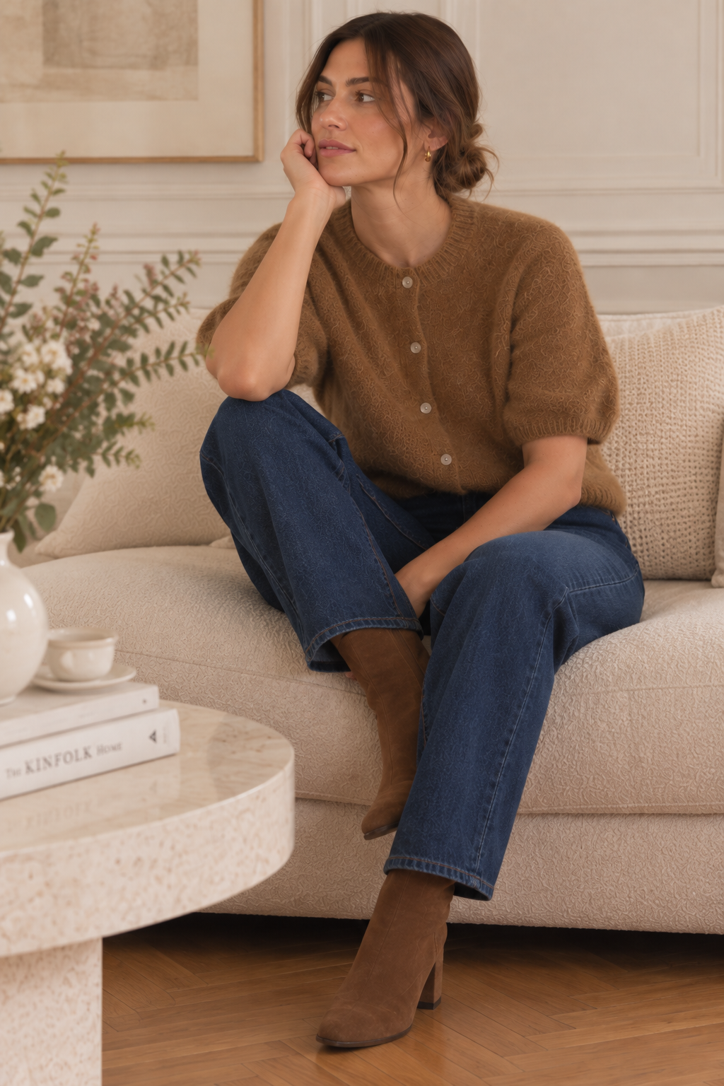 Cardigan manches courtes Camel LOUNAE
