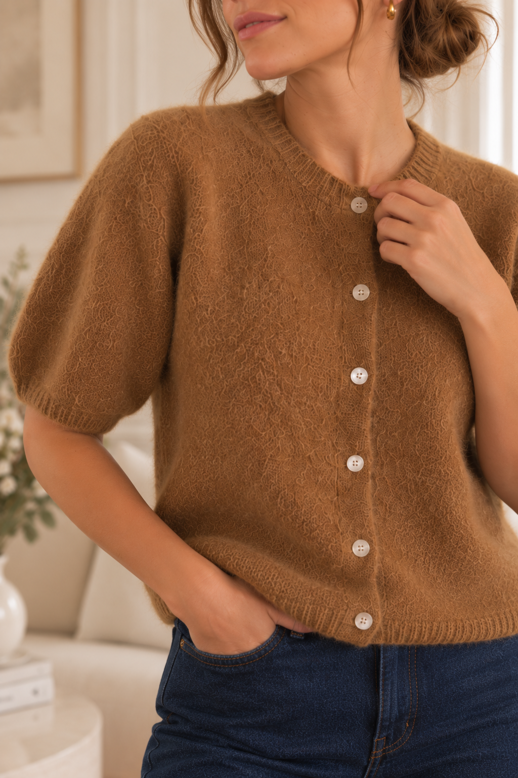 Cardigan manches courtes Camel LOUNAE