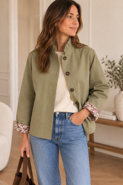 Trench court vert olive fleurs LOUNAE