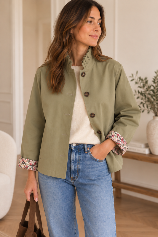 Trench court vert olive fleurs LOUNAE
